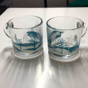 Set of 2 Anchor winter tree glass mugs